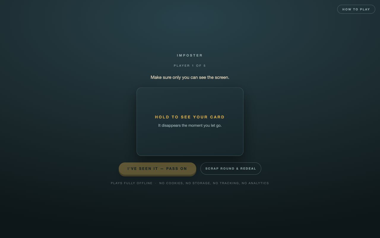 Imposter secret card handoff screen