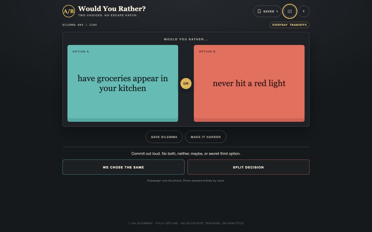Would You Rather forced-choice dilemma during play